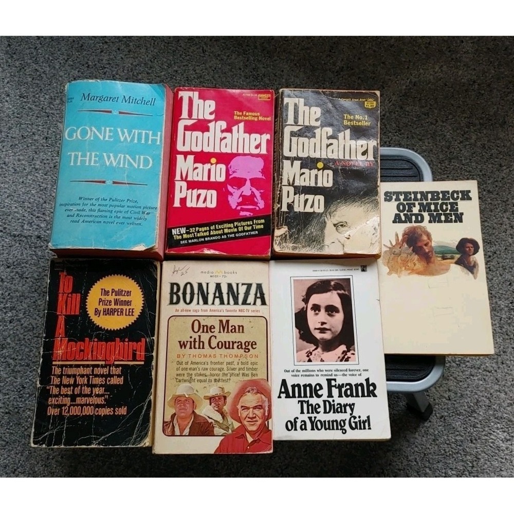 Lot Of 7 Classic Literature Godfather Gone W/ The Wind Anne Frank Bonanza To Kil